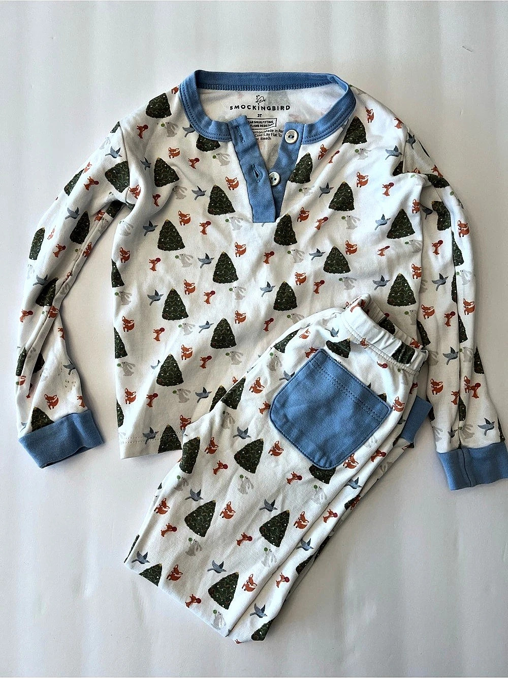 Smockingbird Winter Woodland Long Sleeve Henley Pajama Set 3T
